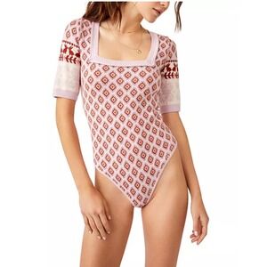 Intimately Free People Snow Bunny Bodysuit Size Medium Lavender Fair Isle Knit